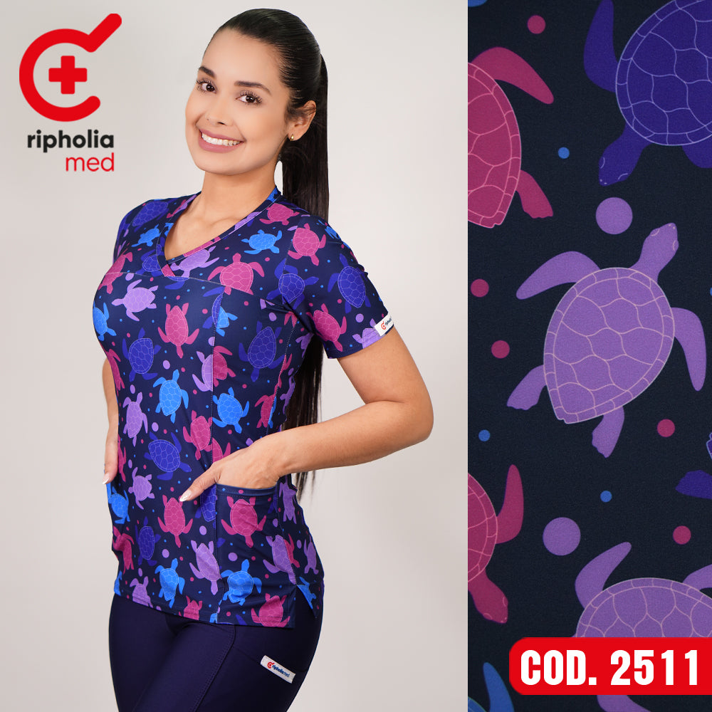 Delantal Elasticado Estampado Azul Marino