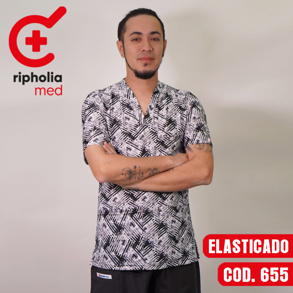 Delantal Elasticado Estampado Blanco / Negro