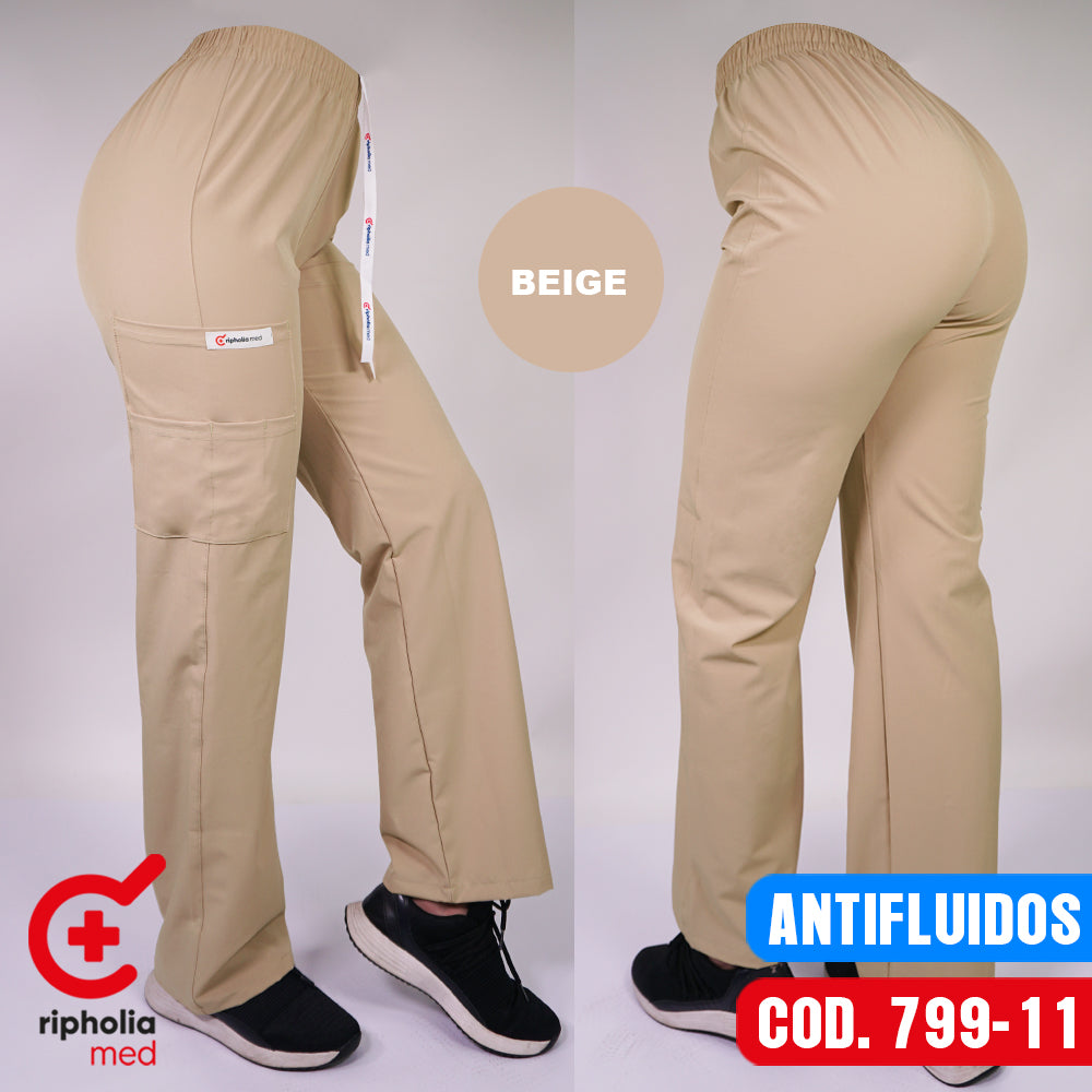 Pantalón Recto Antifluidos Beige Mundo Clinico Acuarela 