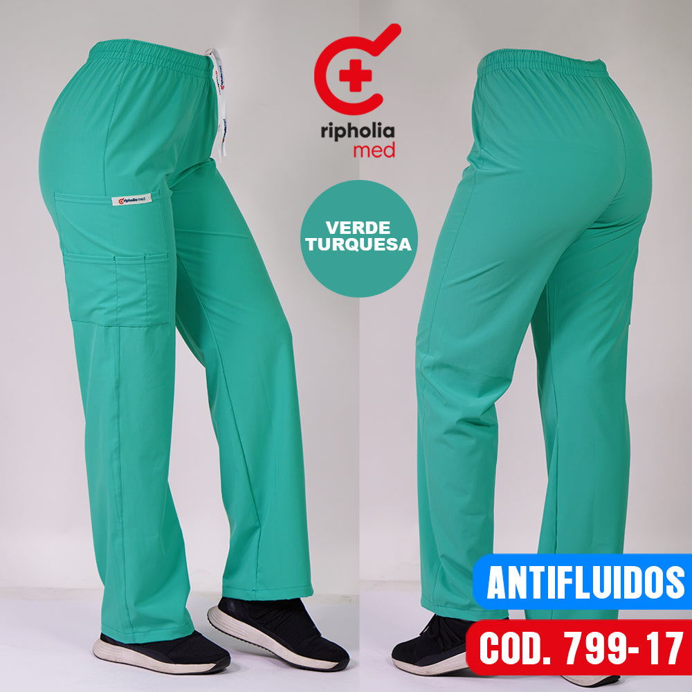 Pantalón Recto Antifluidos Verde Turquesa