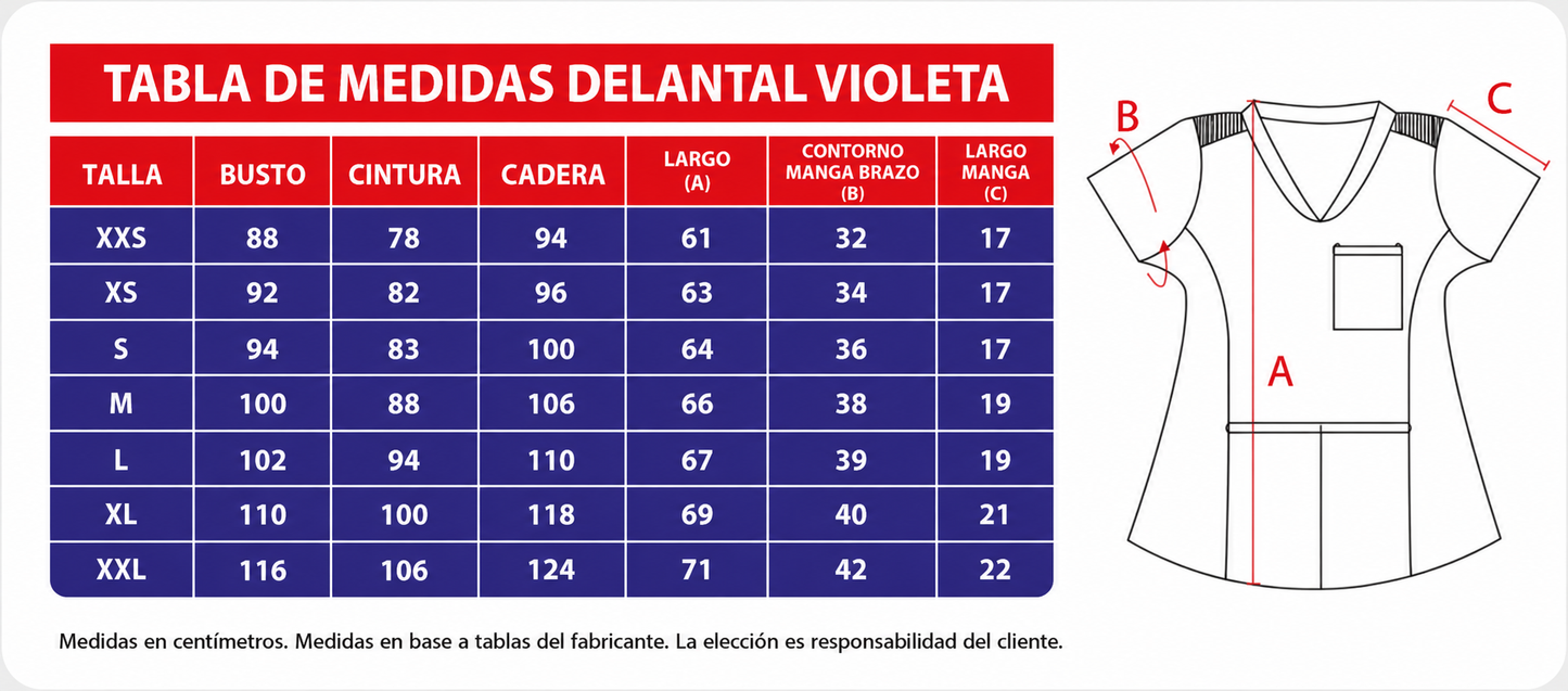 Delantal Antifluido Violeta Azul Rey