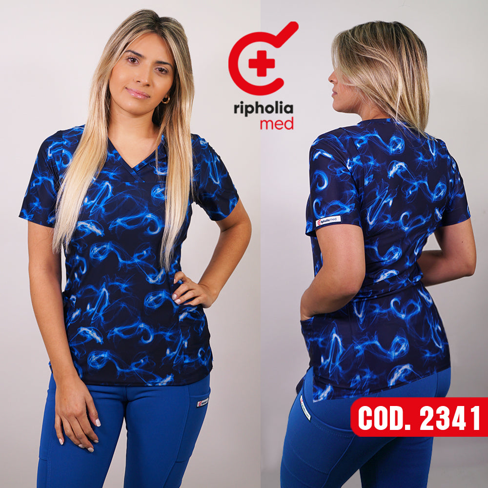 Delantal Elasticado Estampado Azul Rey