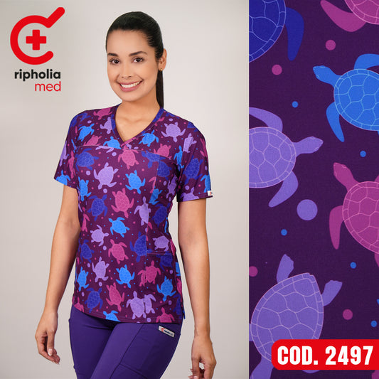 Delantal Elasticado Estampado Morado