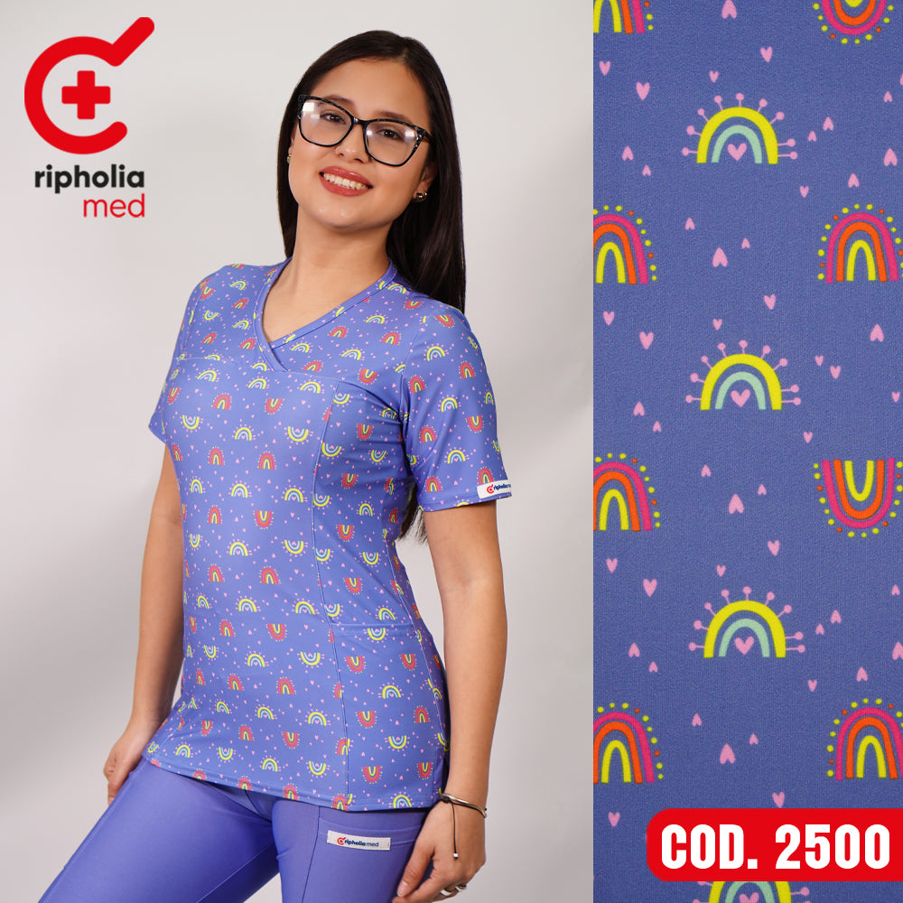 Delantal Elasticado Estampado Celeste