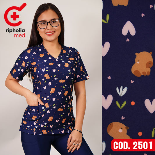 Delantal Elasticado Estampado Azul Marino