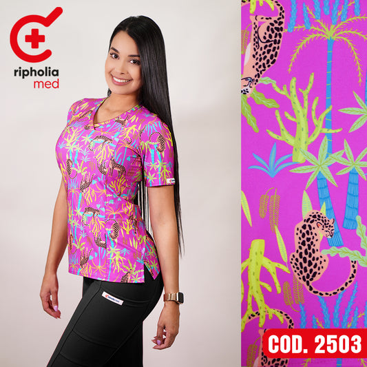 Delantal Elasticado Estampado Fucsia