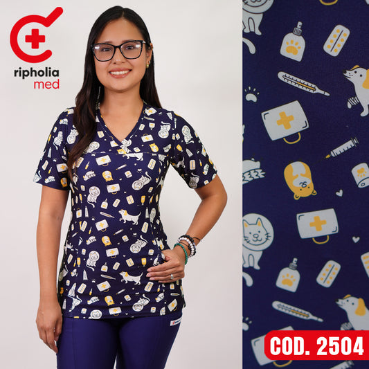 Delantal Elasticado Estampado Azul Marino