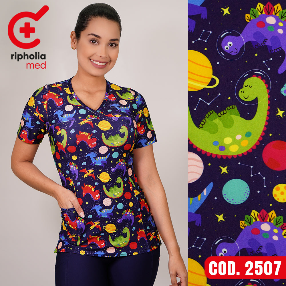 Delantal Elasticado Estampado Azul Marino