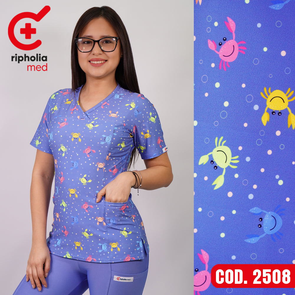 Delantal Elasticado Estampado Celeste