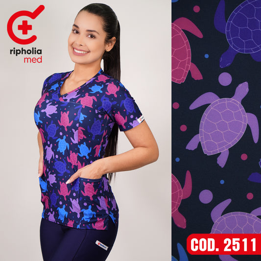 Delantal Elasticado Estampado Azul Marino