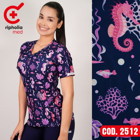 Delantal Elasticado Estampado Azul Marino
