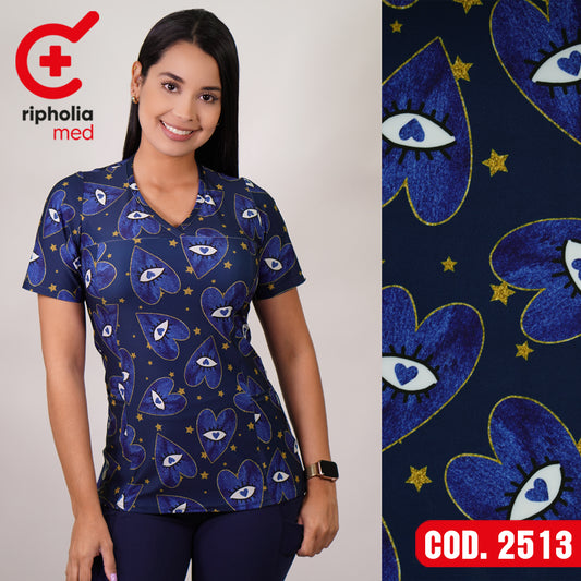Delantal Elasticado Estampado Azul Marino