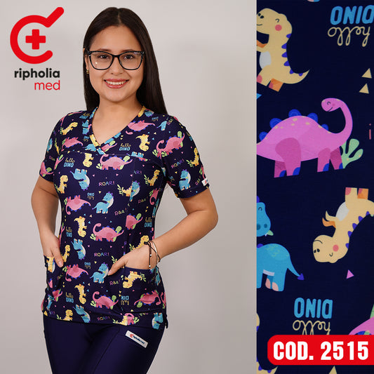 Delantal Elasticado Estampado Azul Marino