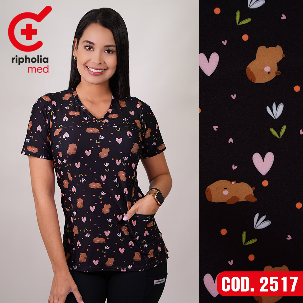 Delantal Elasticado Estampado Negro