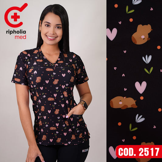 Delantal Elasticado Estampado Negro