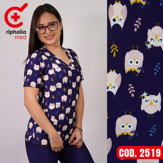 Delantal Elasticado Estampado Azul Marino