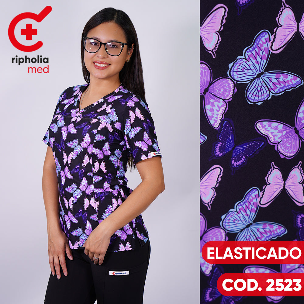 Delantal Elasticado Estampado Negro. Cod: 2523