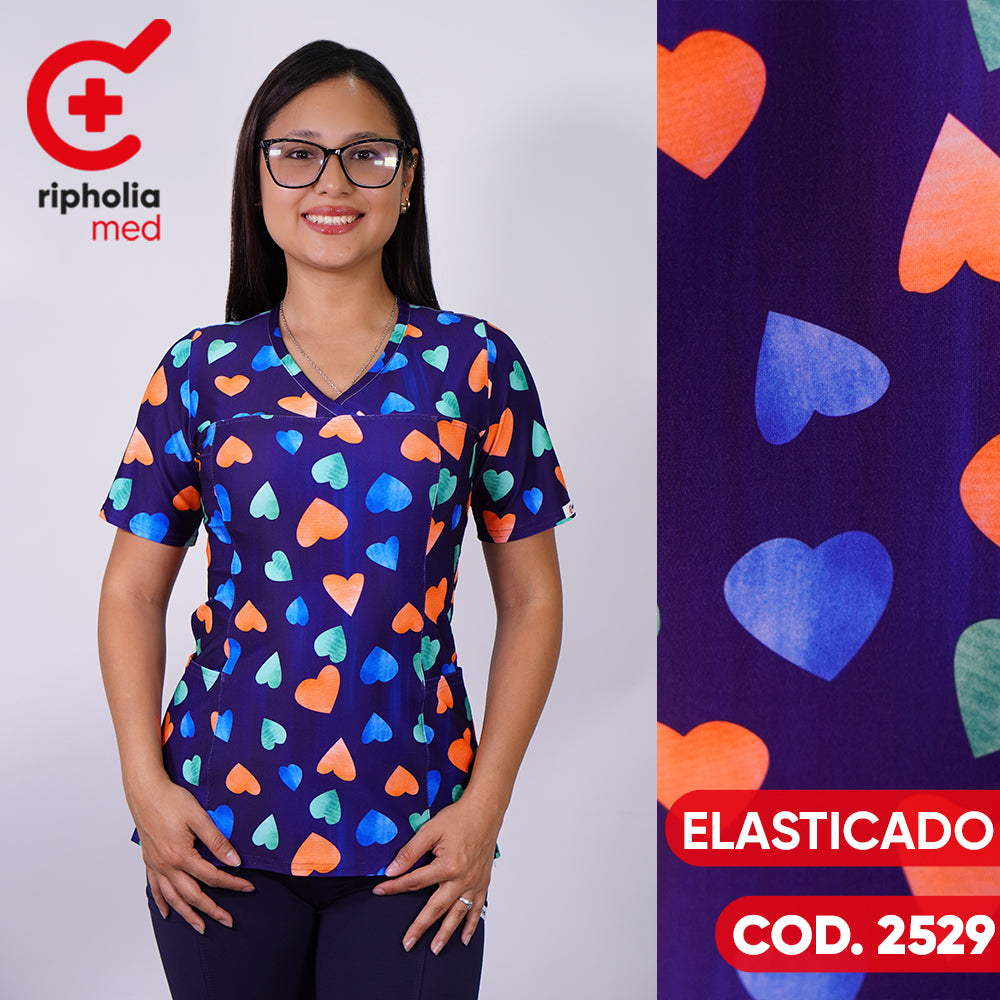 Delantal Elasticado Estampado Negro. Cod: 2529