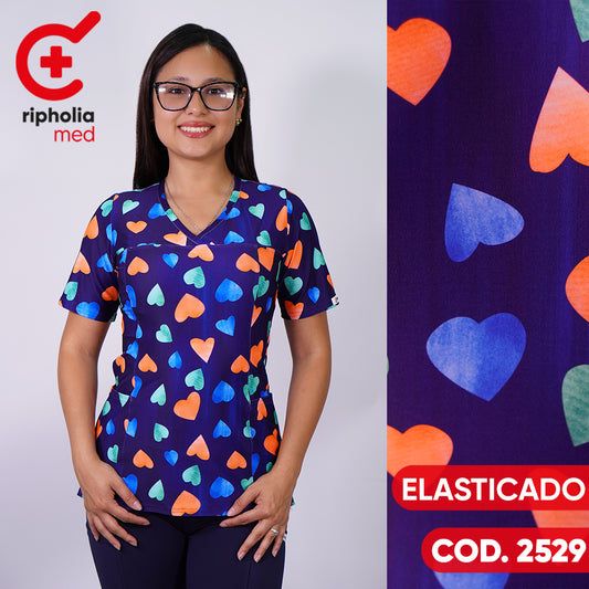 Delantal Elasticado Estampado Negro. Cod: 2529