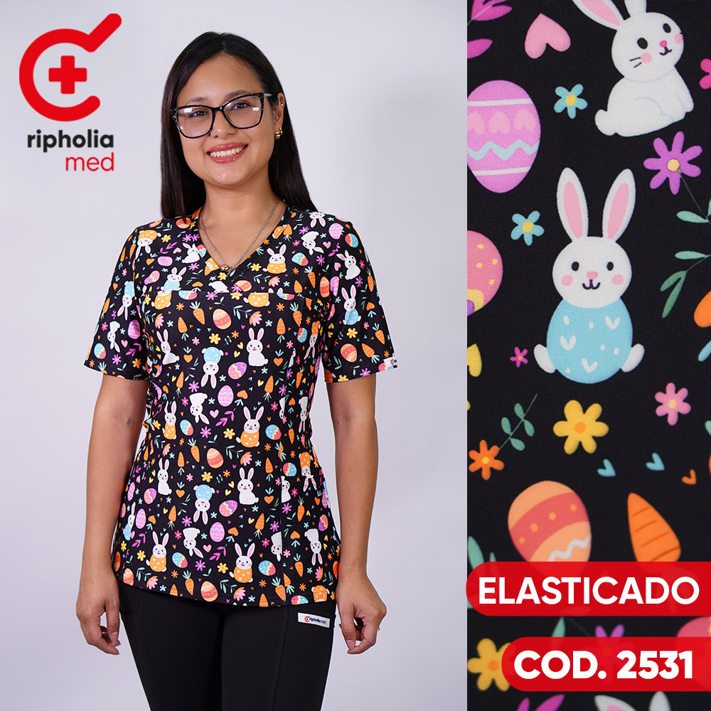 Delantal Elasticado Estampado Negro. Cod: 2531