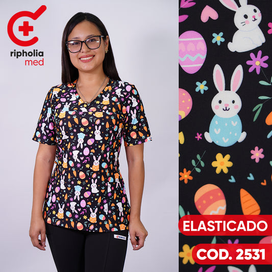 Delantal Elasticado Estampado Negro. Cod: 2531