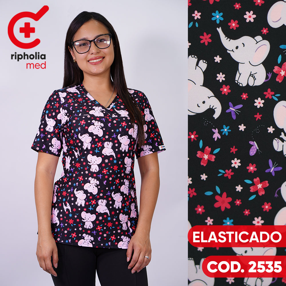 Delantal Elasticado Estampado Negro. Cod: 2535