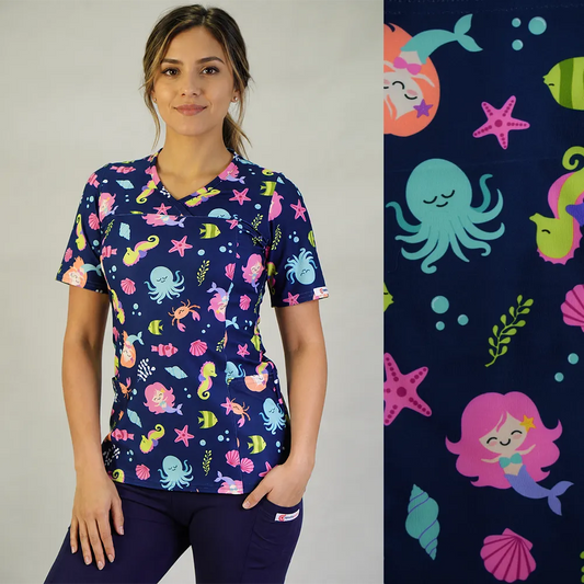 Delantal Elasticado Estampado Azul Marino. Cod: 2561