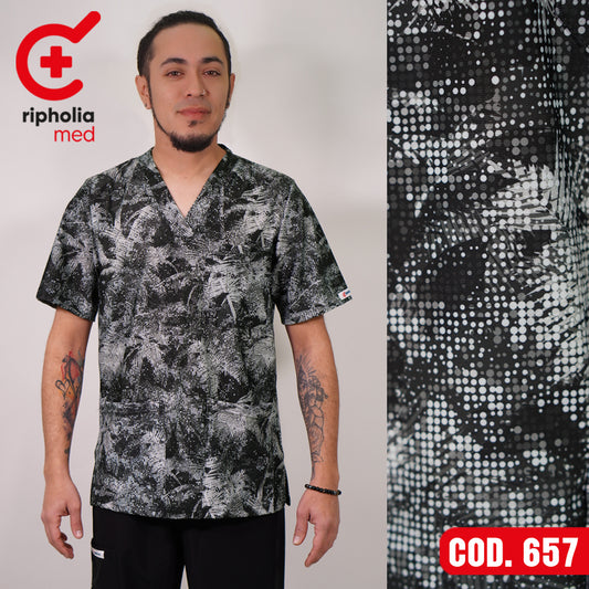 Delantal Elasticado Estampado Gris / Negro