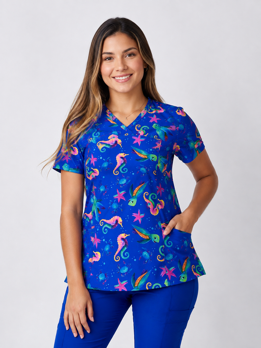 Delantal Elasticado Estampado Azul Rey. Cod: 2560