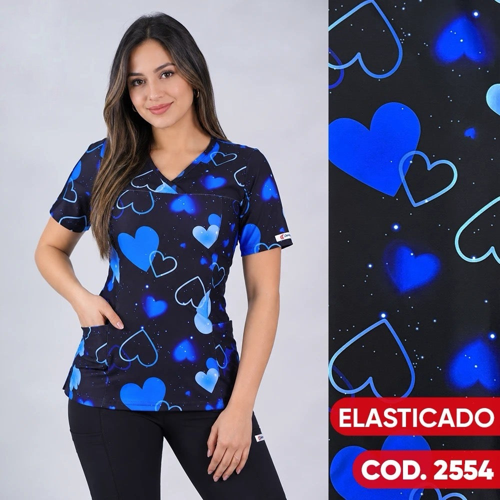 Delantal Elasticado Negro y Azul Rey cod. 2554