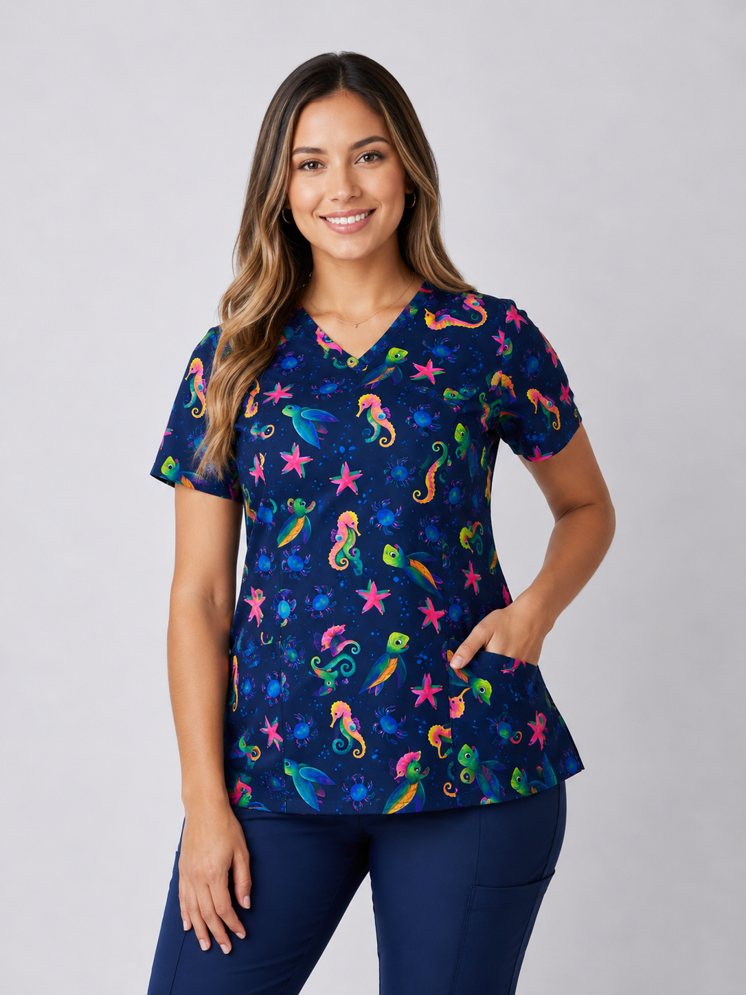 Delantal Elasticado Estampado Azul Marino. Cod: 2553