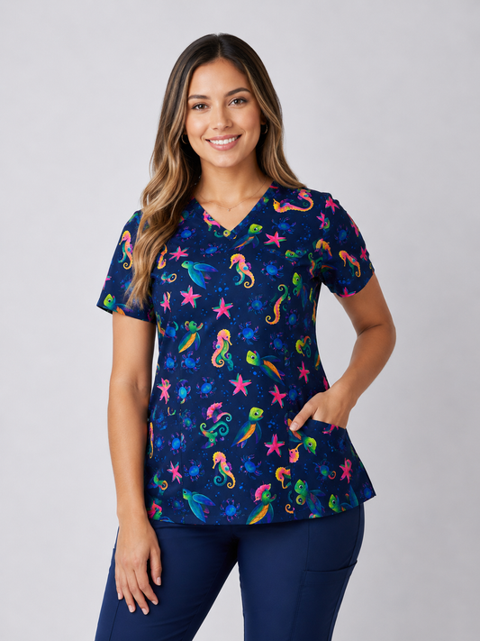 Delantal Elasticado Estampado Azul Marino. Cod: 2553