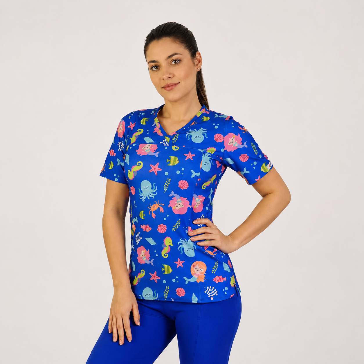 Delantal Elasticado Estampado Azul Rey cod. 2563
