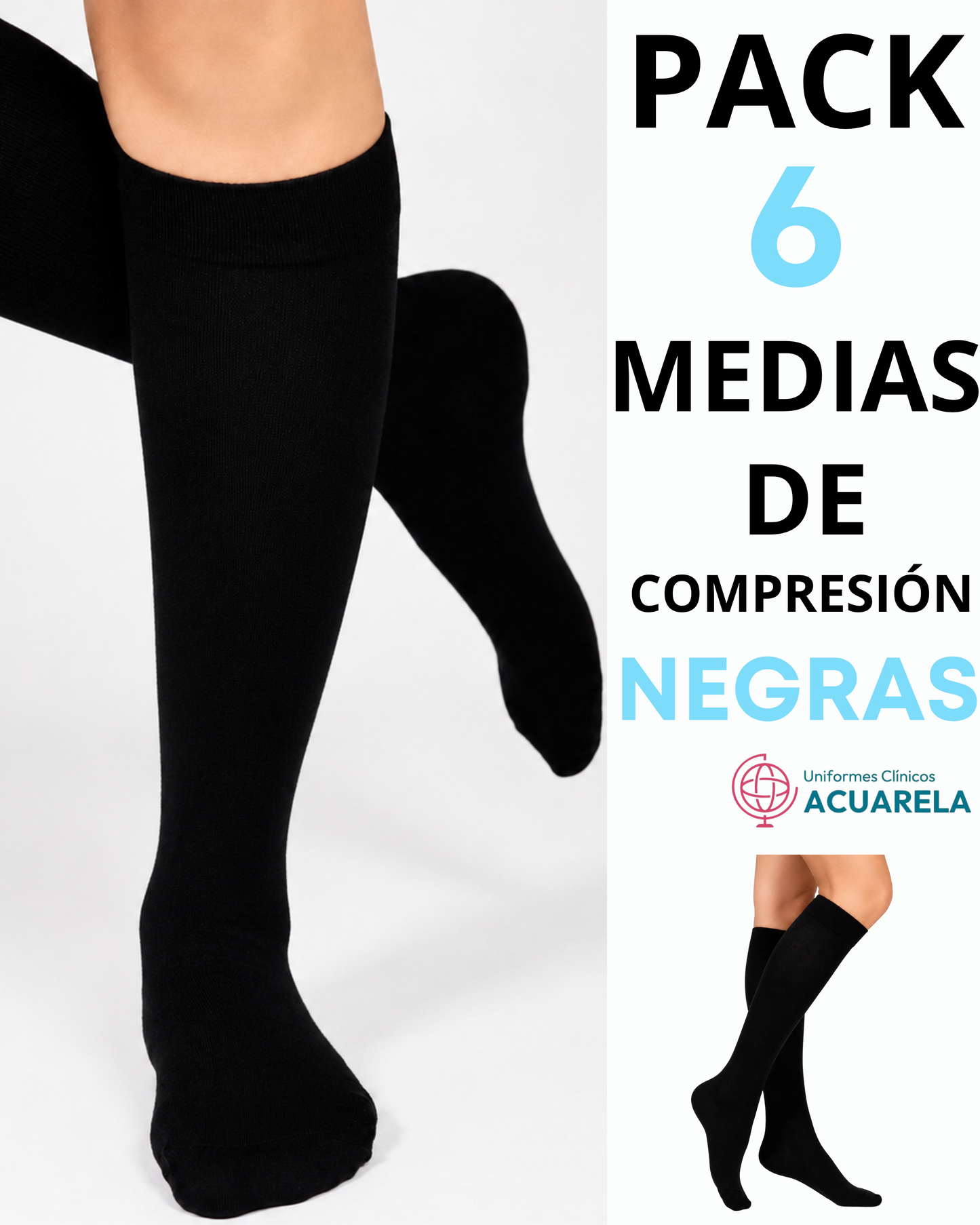 Pack de Medias de Compresión 6 uds NEGRAS