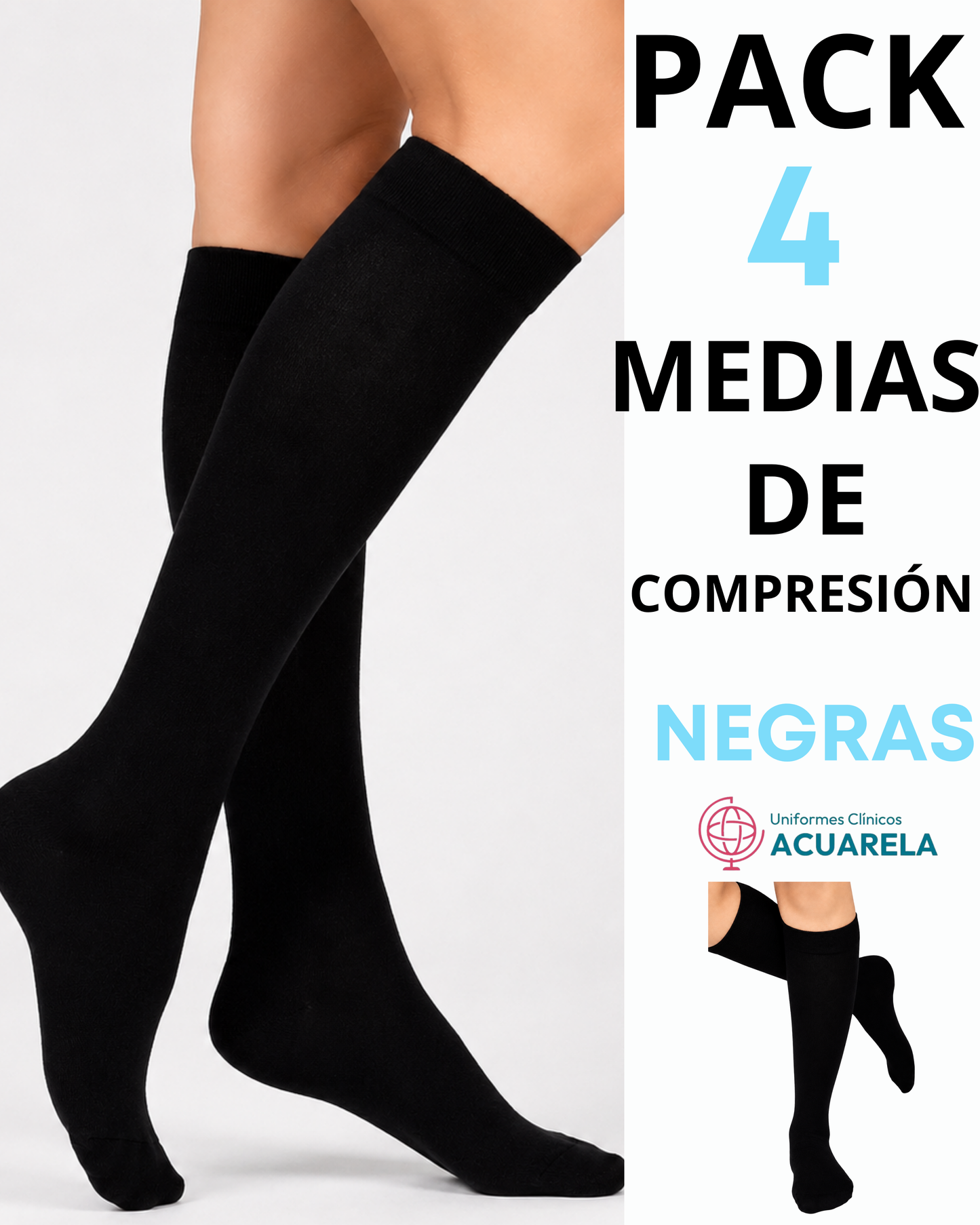 Pack de Medias de Compresión 4 uds NEGRAS