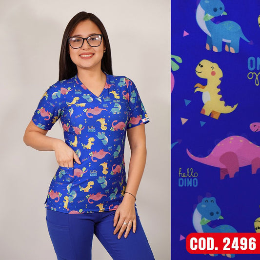 Delantal Elasticado Estampado Azul Rey