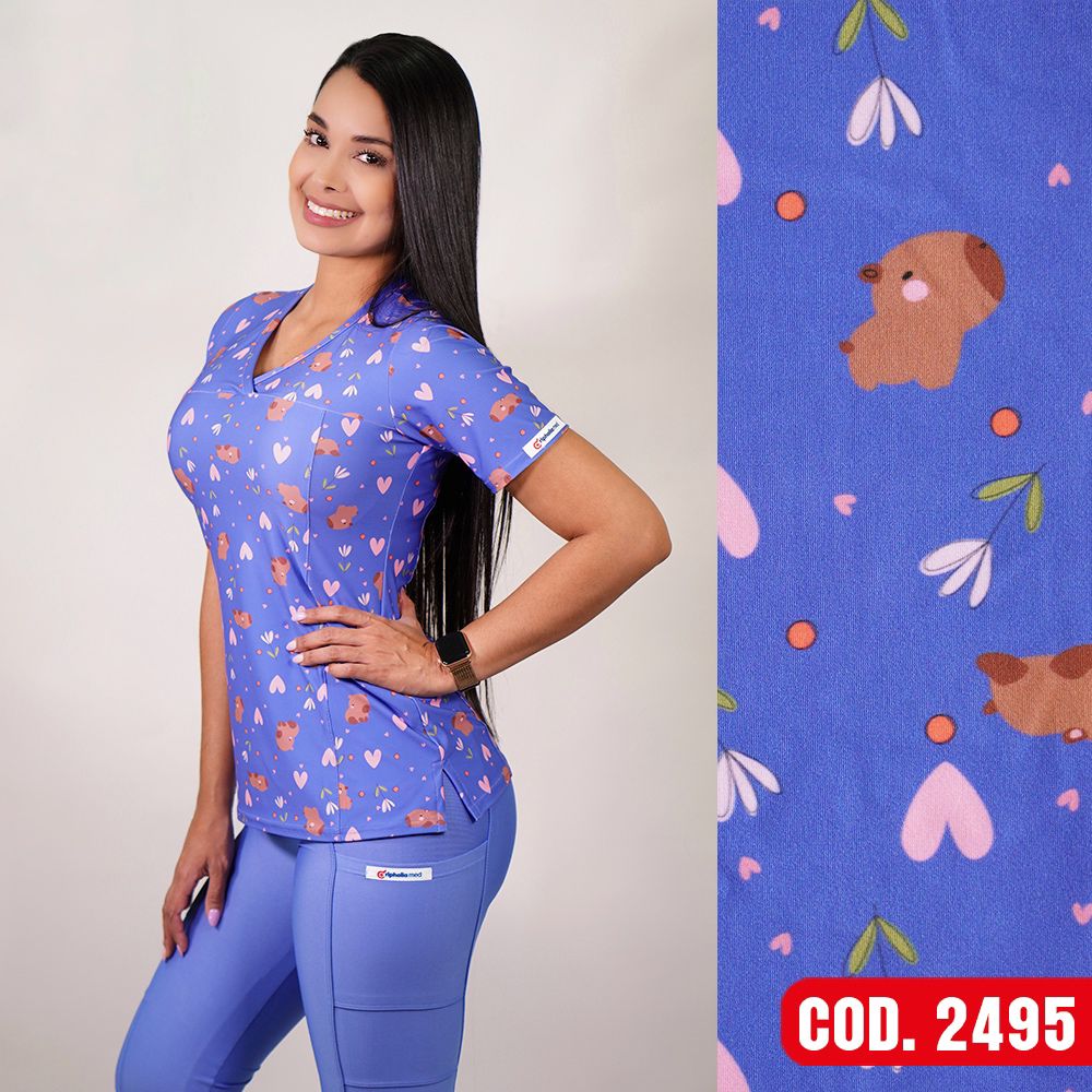 Delantal Elasticado Estampado Celeste