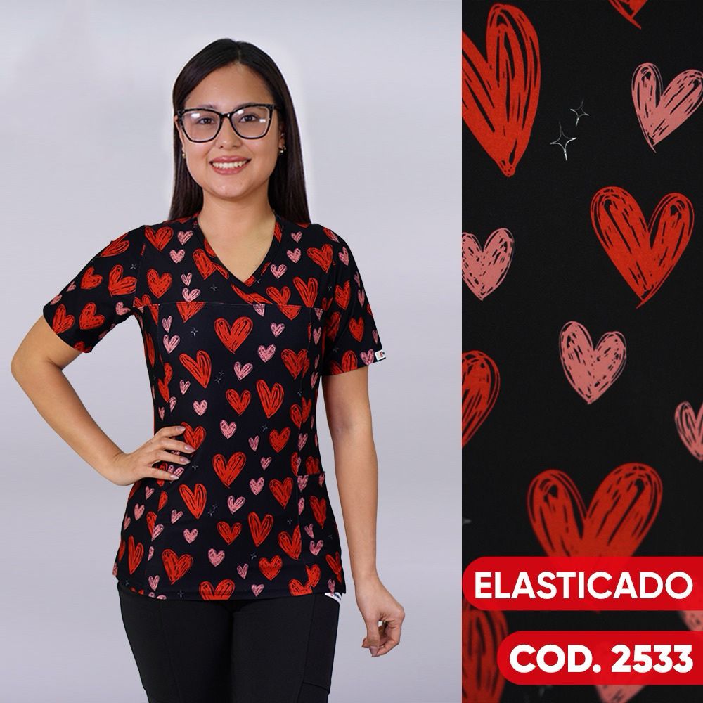 Delantal Elasticado Estampado Negro. Cod: 2533