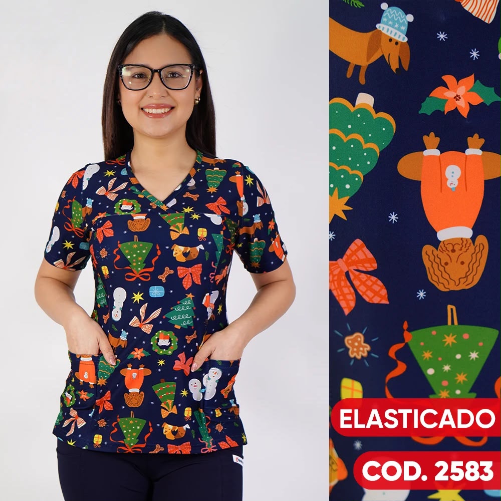Delantal Elasticado Estampado Azul Marino. Cod: 2583